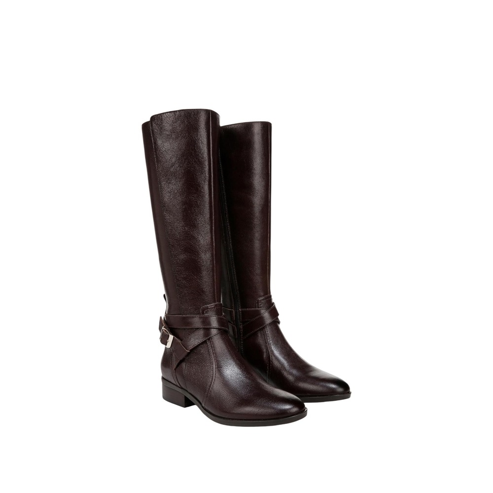 Naturalizer Womens Extra Wide Calf Leather Riding Boots Brown Knee High Buckle